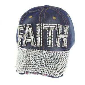 NWT Womans Bling FAITH Adjustable Ball Cap Dark Denim